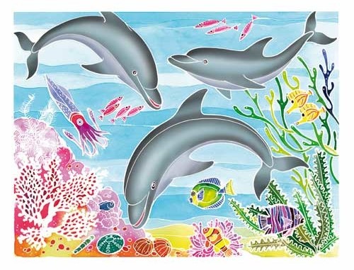 Акварельная раскраска – Дельфины  